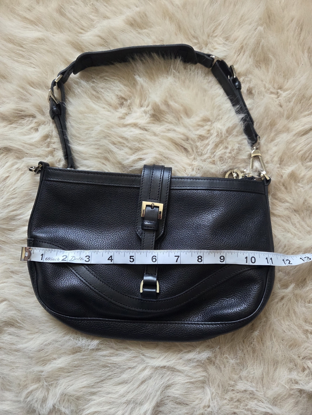 Longchamp Black Leather Shoulder Bag with Buckle Accent - Picture 8 of 10